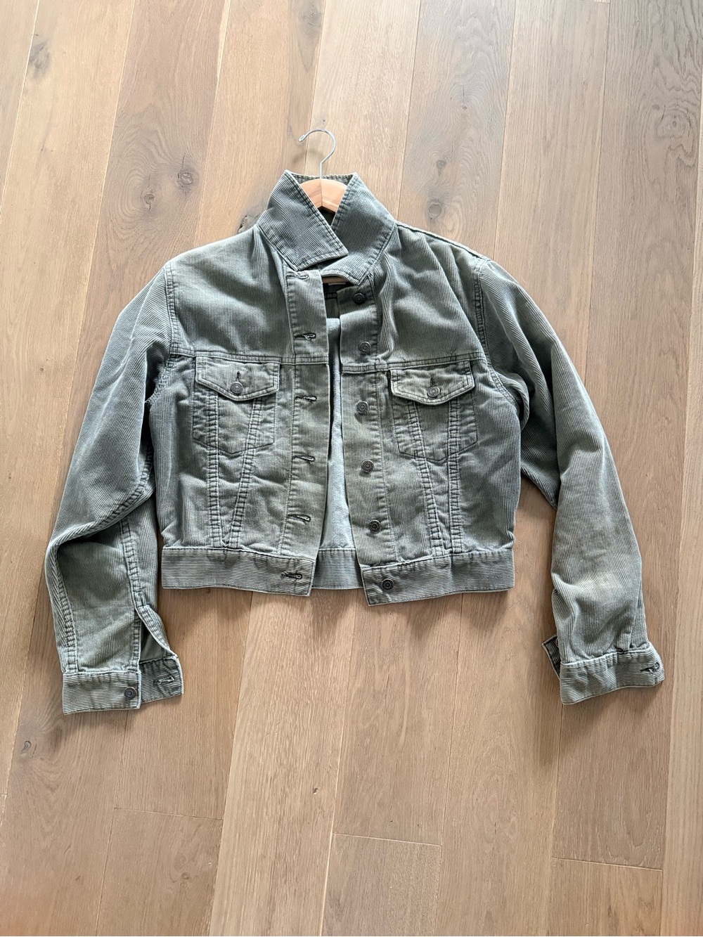 Abercrombie & Fitch Olive Green Cropped Jean Jacket